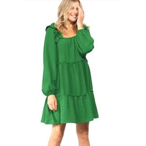 NWT ODDY Kelly Green Ruffle Accent On/Off Shoulder Tiered Mini Dress 3X